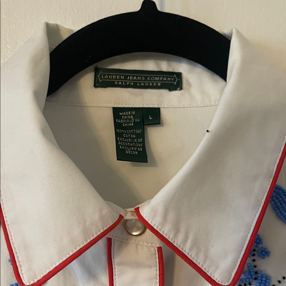 Ralph Lauren White Western Button-Down Shirt with Multicolor Floral Embroidery - Picture 4 of 8